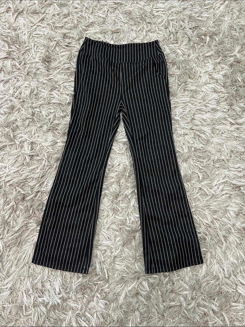 HALARA Black Pinstripe Flared Pants
